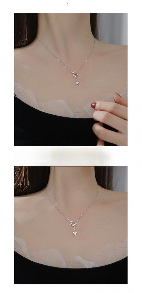 Pure Silver Non-Fading Butterfly Tassel For Women, Elegant Collarbone Versatile Simple Sweater Chain, Best Friend_voghion.com