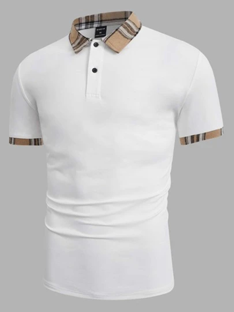 Kurzärmliges Poloshirt mit Aufdruck für Herren mit Revers, Business- und Casual-Knopf_voghion.com