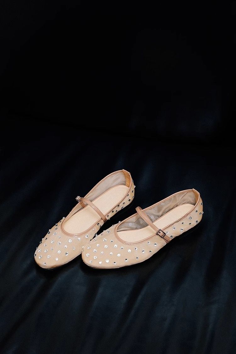 Mesh Ballet Flats With Rhinestone Accents (Breathable, Mary Jane Style, Lightweight & Comfortable For Women)_voghion.com