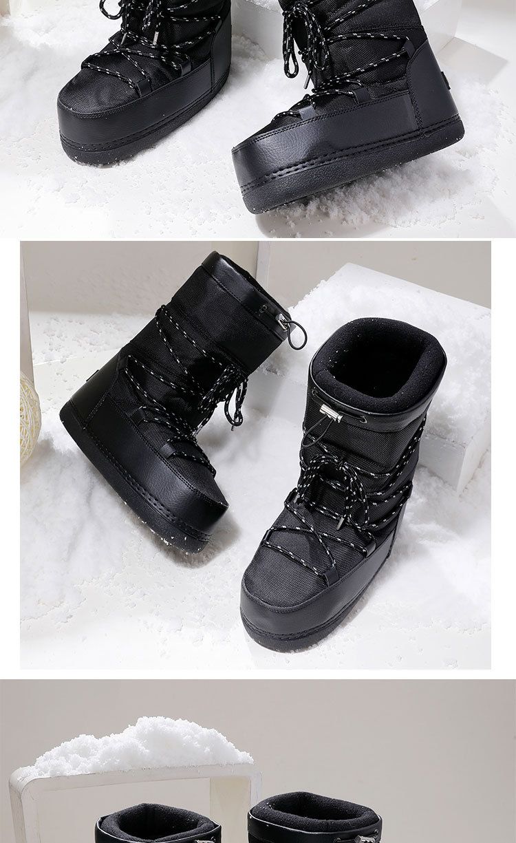 Women's Shoes Knee High Boots Outdoor Space Shoes Ski Boots Black Texture Thick Warm Shoes_voghion.com