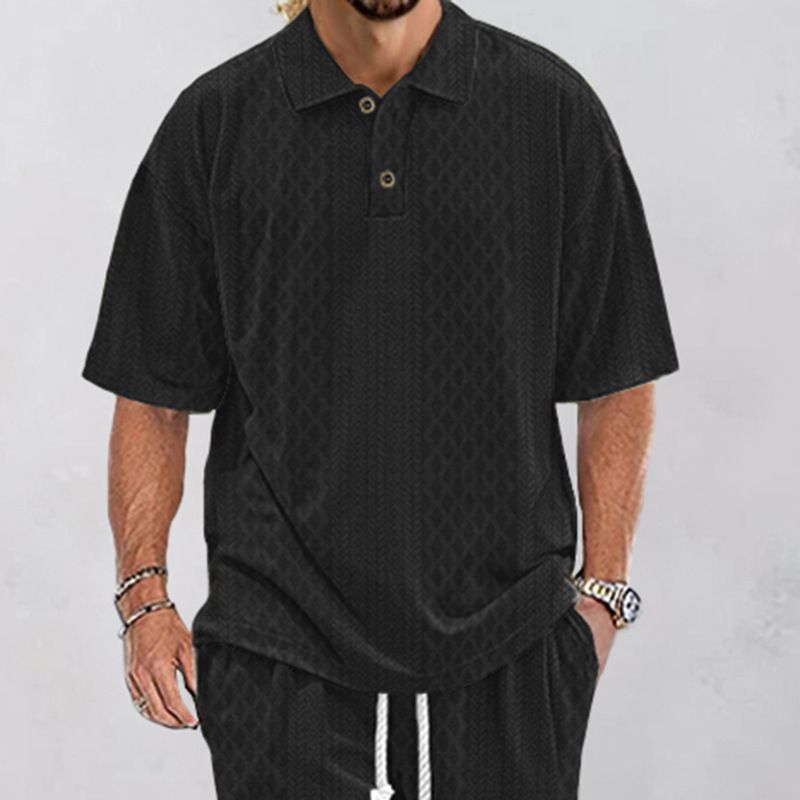 American Oversize Jacquard Strick-T-Shirt mit Umlegekragen für Herren, Sommer, lockere Passform, vielseitiges Oberteil_voghion.com