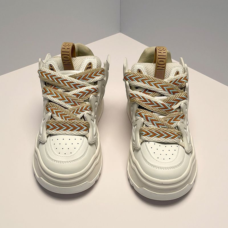 Scarpe da ginnastica alte in crema bianca con aumento di altezza e versatili, scarpe da ginnastica spesse invernali, scarpe da ginnastica alla moda da uomo_voghion.com