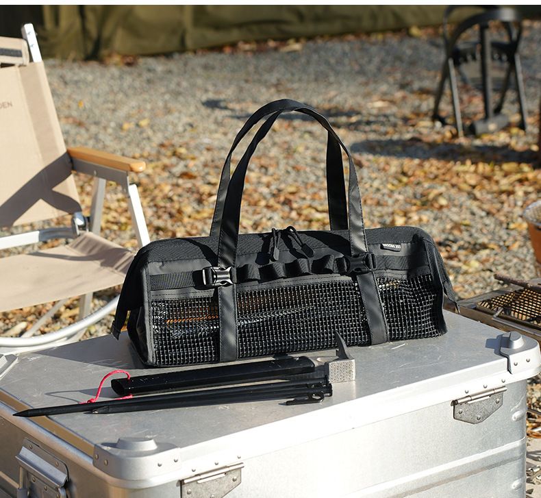 ISE MOUNT Heavy-Duty Mesh Gear Bag - Oversized Camping Storage Organizer For Tent Stakes, Tools & Equipment | Reinforced Rubber Handle & Durable_voghion.com