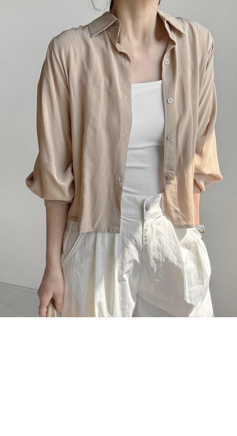Korean Chic2024 Spring and Autumn New Solid Color Simple Loose Khaki Back Folded Collar Long Sleeve Shirt for Women_voghion.com