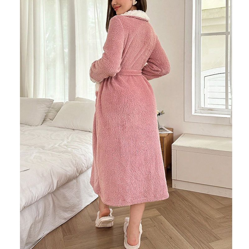 Women's Coral Fleece Robe With Oversized Lapel – Plush Winter Sleepwear For Home & Lounge (S/M/L/XL, Soft Pink, Elegance)_voghion.com