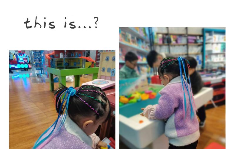 Parrucca colorata per bambini con treccia piccola, coda di cavallo ad anello, performance con parrucca colorata per bambini con treccia piccola, coda di cavallo_voghion.com