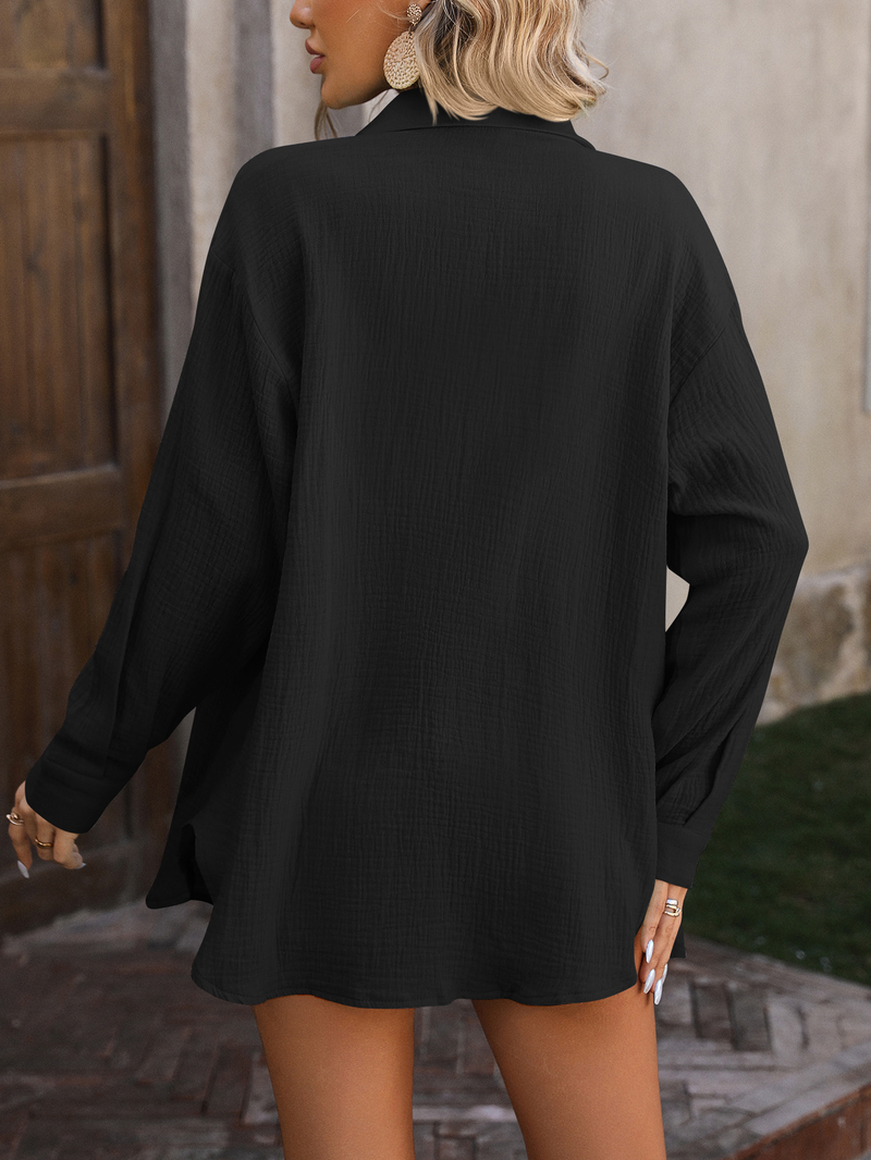 Vêtements pour femmes 2024 Printemps Été Nouvelle chemise de plage décontractée en tissu froissé_voghion.com