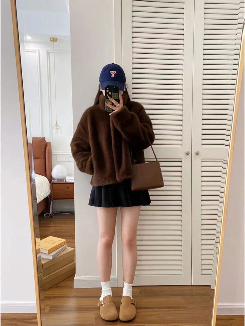 Cappotto in pelliccia sintetica in velluto di visone dorato da donna, con collo alto corto, giacca invernale ecologica in pelliccia sintetica_voghion.com
