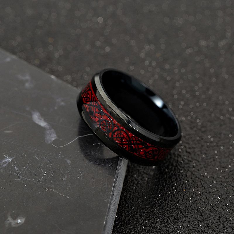 Domineering Man Red Green Carbon Fiber Black Dragon Inlay Comfort Fit Stainless steel Rings for Men Wedding Band Ring_voghion.com
