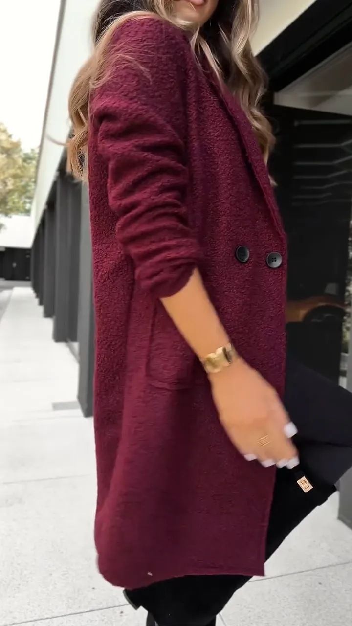 Dames enkelrijs pluche blazer – zachte imitatiebont revers, losse pasvorm forensenjas (zwart/donkerbruin/bordeauxrood, S-3XL)_voghion.com