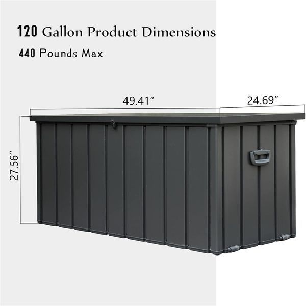120 Gallon Outdoor Storage Deck Box Waterproof, Large Patio Storage Bin For Outside Cushions, Throw Pillows, Garden Tools, Lockable (Dark Gray)_voghion.com