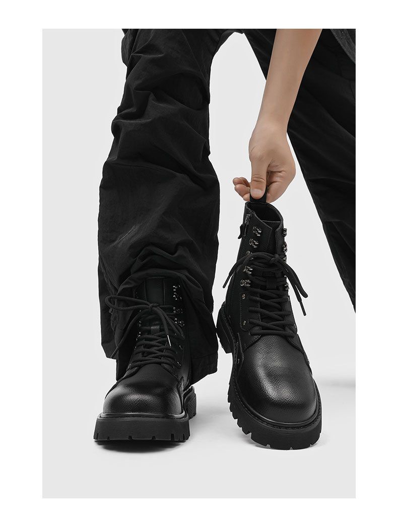 Kurze, wasserdichte Retro-Martin-Stiefel mit dicker Sohle und quadratischem Kopf zum Schnüren_voghion.com