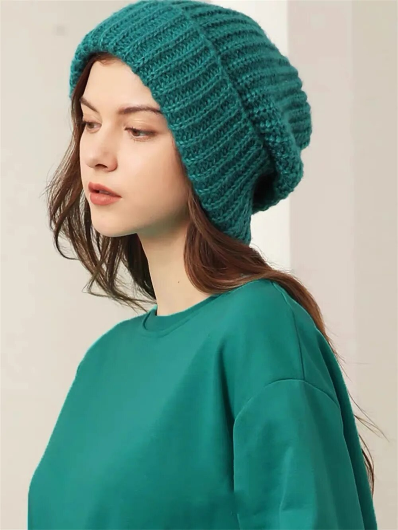 Winter Knitted Women's Hats Lock Temperature Warm Unisex Caps Skin-friendly Soft Big Head Woolen Beanie Clothing_voghion.com