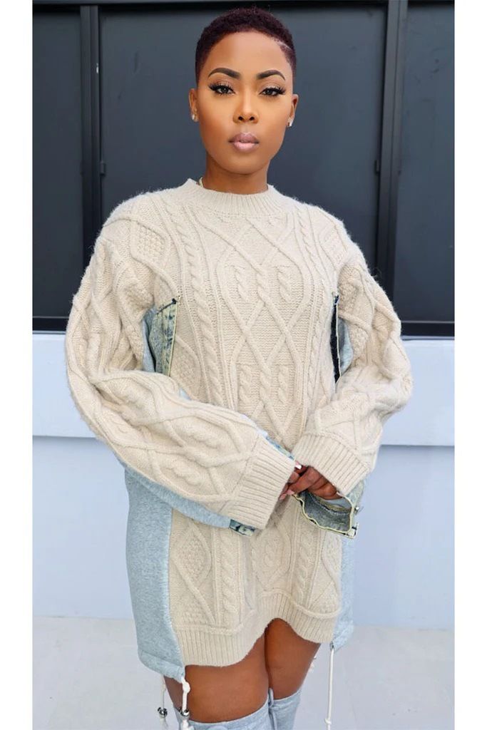 Damenbekleidung Temperamentvoller Oversize-Strickpullover mit Farbblock-Detail und Kordelzug, lässiger Boho-Chic-Pullover, Damenmode für Herbst und Winter_voghion.com