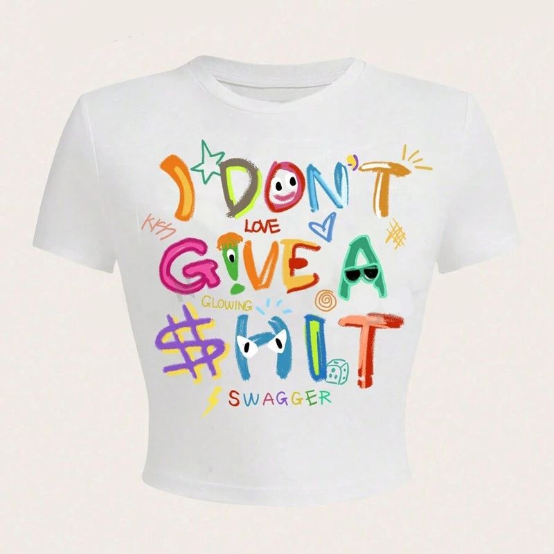 Zomer 2024 Nieuw product Eenvoudige mode bedrukte open navelstreng afslankende onderkant dames top T-shirt_voghion.com