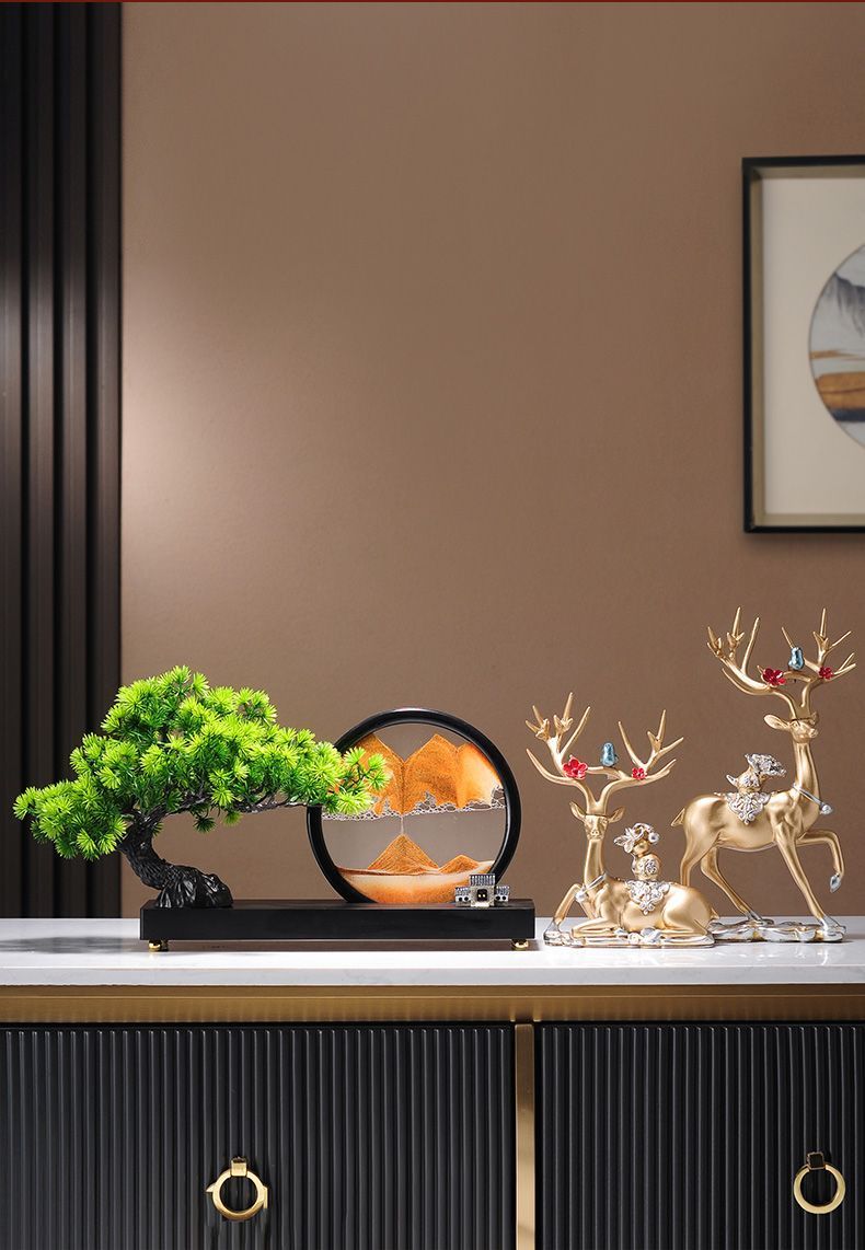 Simulation pseudo accueillant arhat pin coulant peinture sur sable décorations couloir zen chinois étagère Bogu armoire à vin_voghion.com