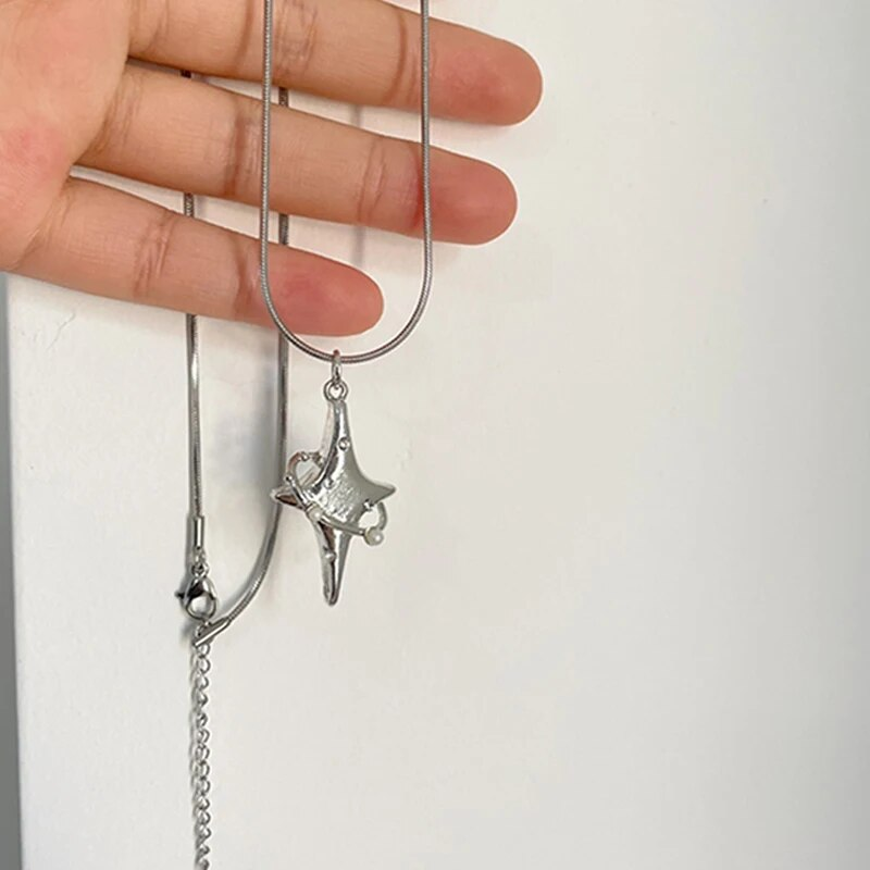 Korean Fashion Chains Crystal Star Necklace Cute Shiny Collar Egirl Aesthetic Necklace Women Y2K Jewelry Punk Accessories Boho_voghion.com