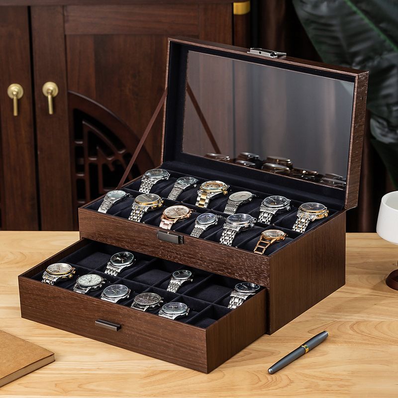 Hem Förvaring Ny Watch Box Valnöt Grain Watch Smyckeskrin Solglasögon Klocka Förvaringsbox_voghion.com
