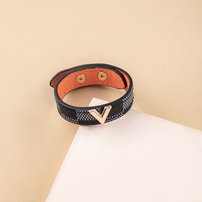 Trendy V-Shaped Leather Plaid Stripe Bracelet Same Day Dispatch_voghion.com