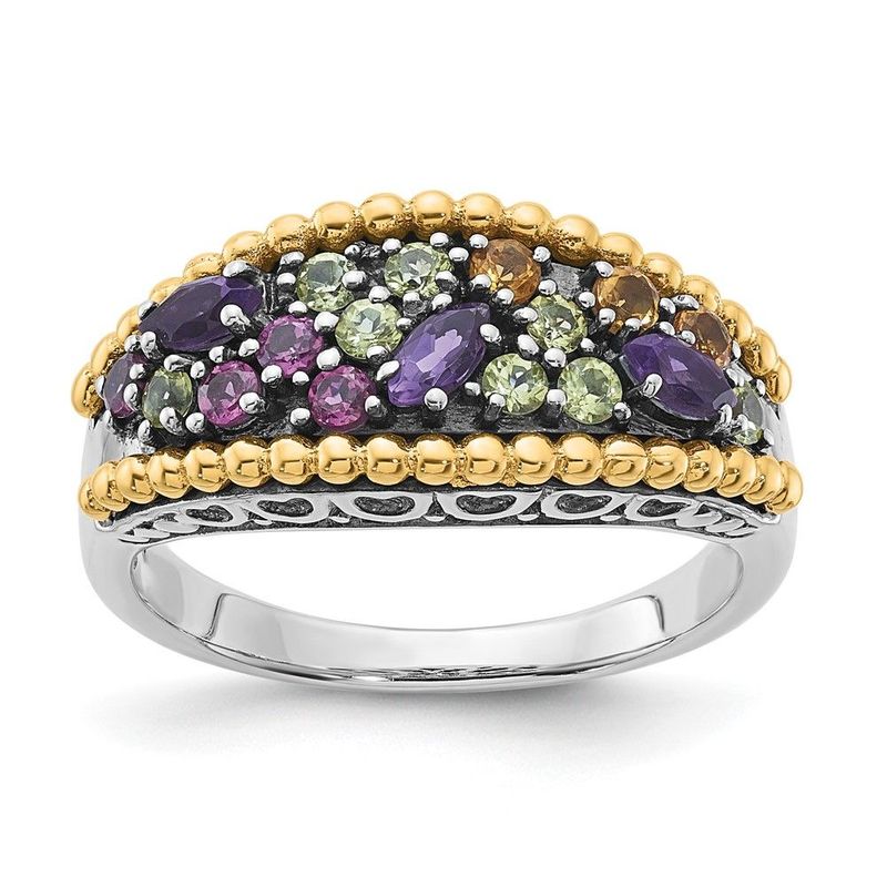 Sterling Silver W/14k Accent Multi Gemstone Ring_voghion.com