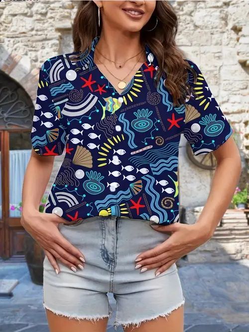 2025 Sommer neuer Modetrend Figur Muster Damen Kurzarmhemd_voghion.com