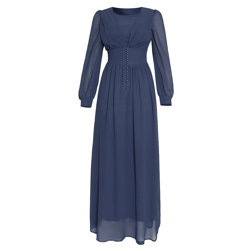 Dameskleding Moslim damesgewaad effen kleur chiffon puntige tuniekjurk Moslim Abaya_voghion.com