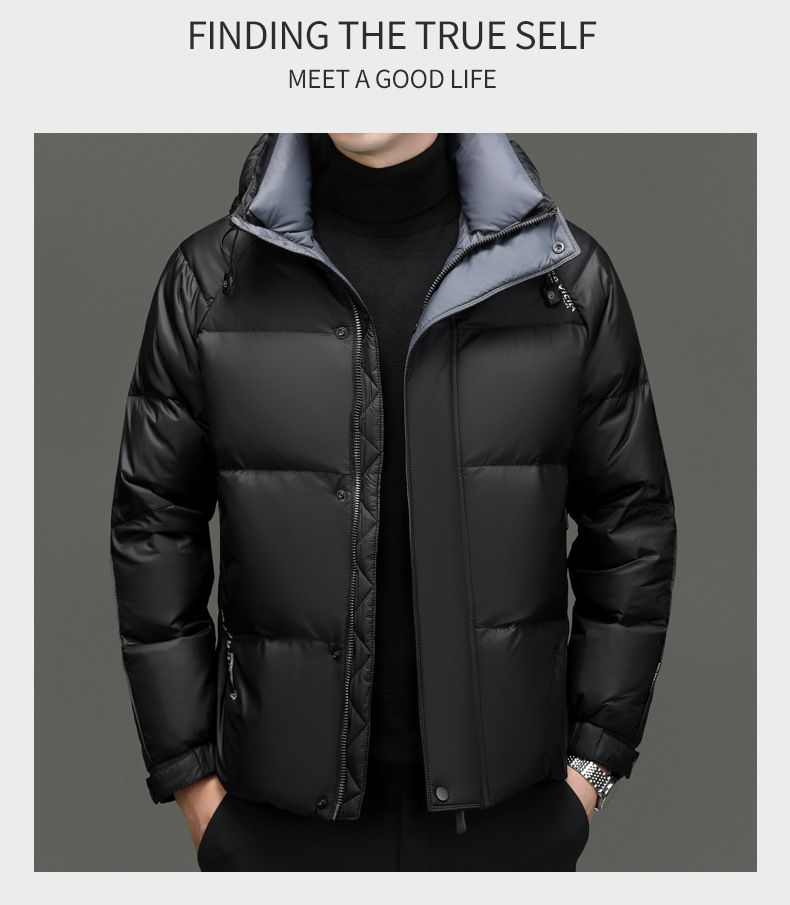 Men's Lightweight Down Jacket With Hood, 650+ Fill Power White Goose Down, Windproof & Warm Winter Coat For Urban Commute, Outdoor Activities_voghion.com