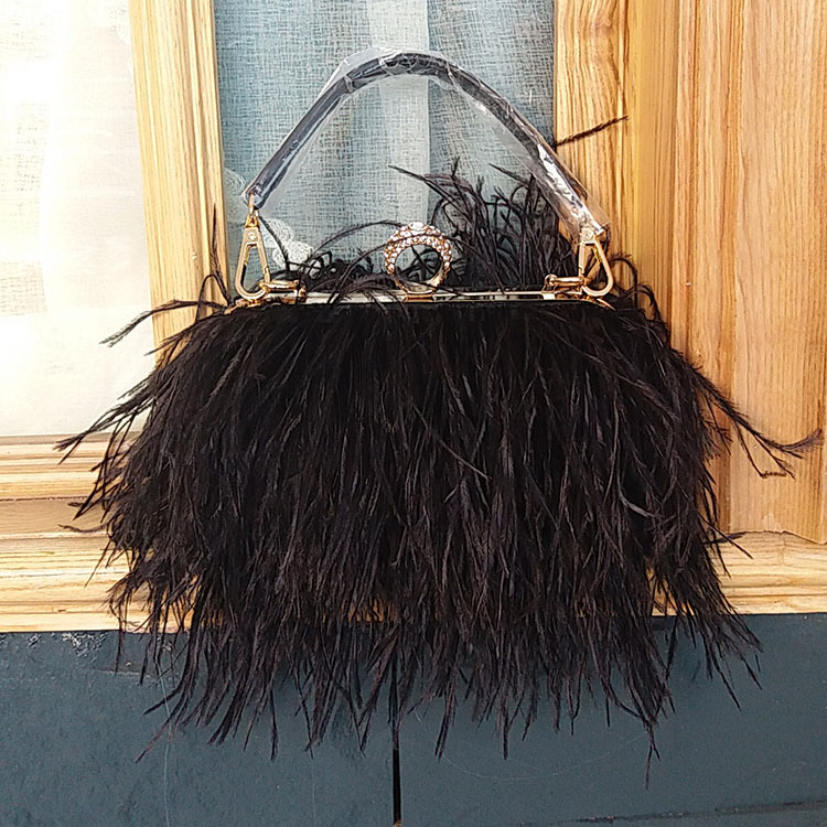 Borsa da donna con catena a tracolla alla moda da sera in capelli di struzzo di marca tailandese_voghion.com