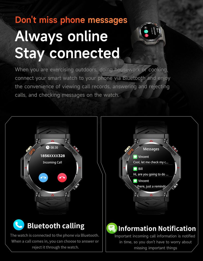 Çoklu Spor Modu Akıllı Saat AI Sesli Asistan Bluetooth Çağrı El Feneri Açık Hava İzleme_voghion.com