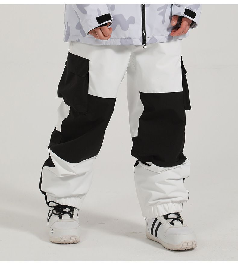 New Ski Women Winter Veneer Thickened Two-color Splicing Big Pocket Warm Windproof Waterproof Double Board Snow Pants_voghion.com