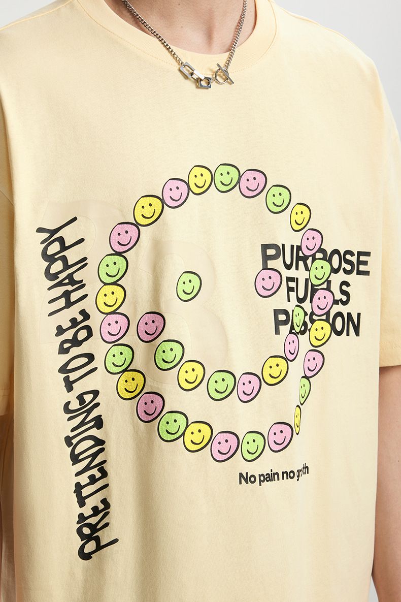 Männerkleeder Smiley Gesiicht Gekrasch Print T-Shirt 2025 Fréijoer a Summer Nei Trendy Mark Loose Perséinlechkeet Kuerzärmlech T-Shirt Männer a Fraen_voghion.com