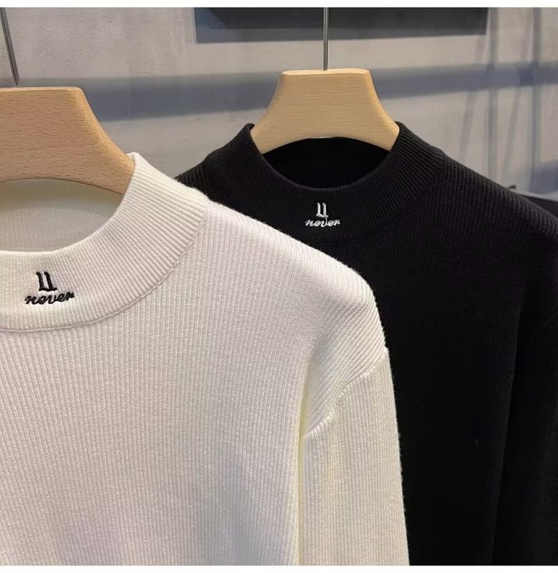 Ensemble deux pièces en tricot pour homme – Pull décontracté brodé et chemise à manches longues (noir/blanc, tailles M à XXXL)_voghion.com