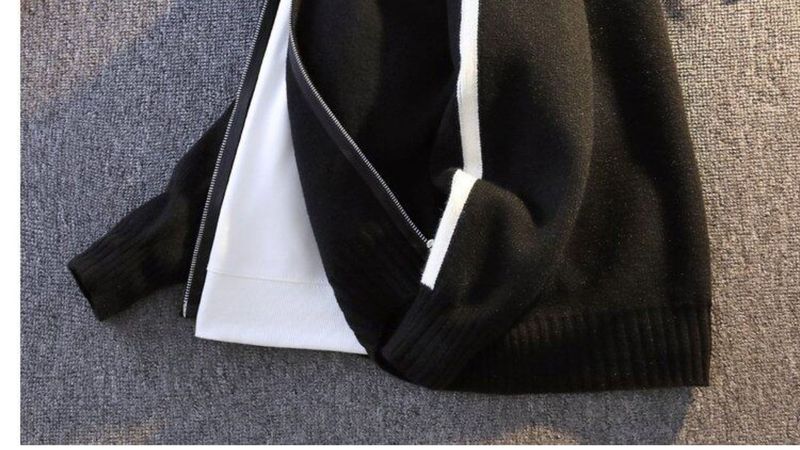 Herren-Strickjacke mit Streifen in Übergröße mit Reißverschluss und Stehkragen – atmungsaktiv, maschinenwaschbar, dehnbar (Schwarz, Grau, Grün)_voghion.com