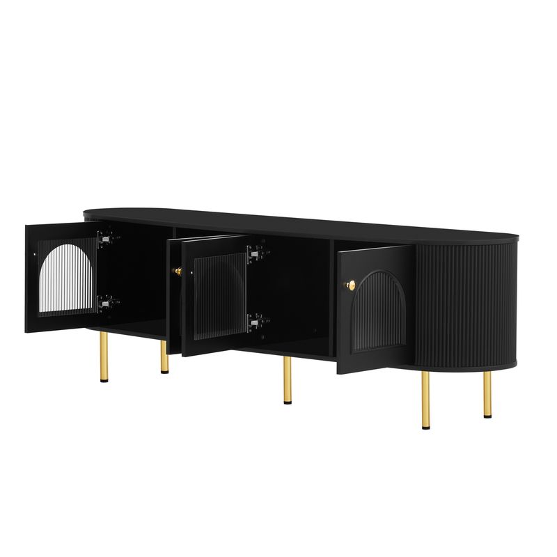 TV-Schrank Mit Glastüren, Lowboard Mit Goldenen Griffen und Beinen, Fürs Wohnzimmer_voghion.com