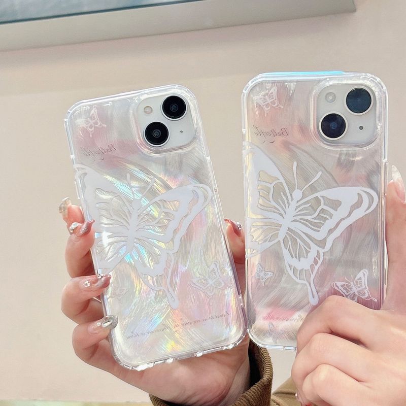 Feather yarn White Butterfly for iPhone15Pro Japan and South Korea 13promax 12Pro phone case 14pro_voghion.com