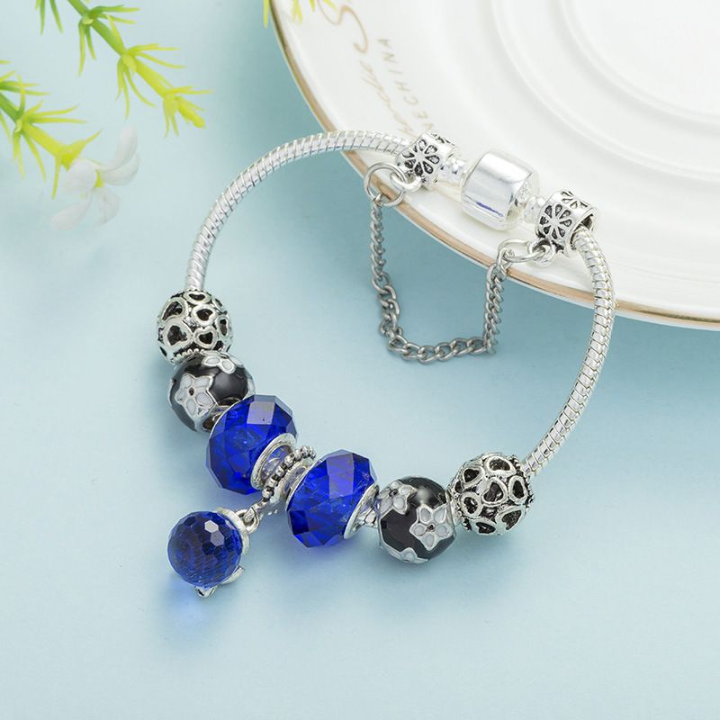 Charm Bracelets Blue Butterfly Crystal Pendant Bracelet Alloy Large Hole Beads Jewelry_voghion.com
