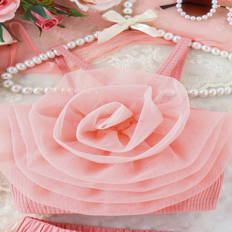 Haut en maille à fleurs avec bretelles suspendues pour enfants, nouveau Style, cent shorts plissés, ensemble pour filles, été 2024_voghion.com