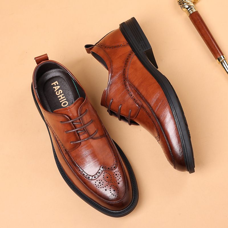 Euro Step Herbsthöhe zunehmende geschnitzte Brogue Business Formal echte Casual Herren Leder Bräutigam Schuhe_voghion.com
