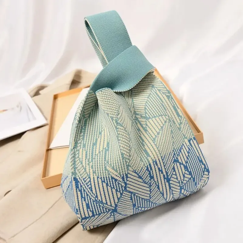 Borsa a mano fatta a mano in maglia con nodo, da polso, riutilizzabile, mini tote, da donna e da ragazza, borsa a tracolla, borse per la spesa alla moda 241226_voghion.com