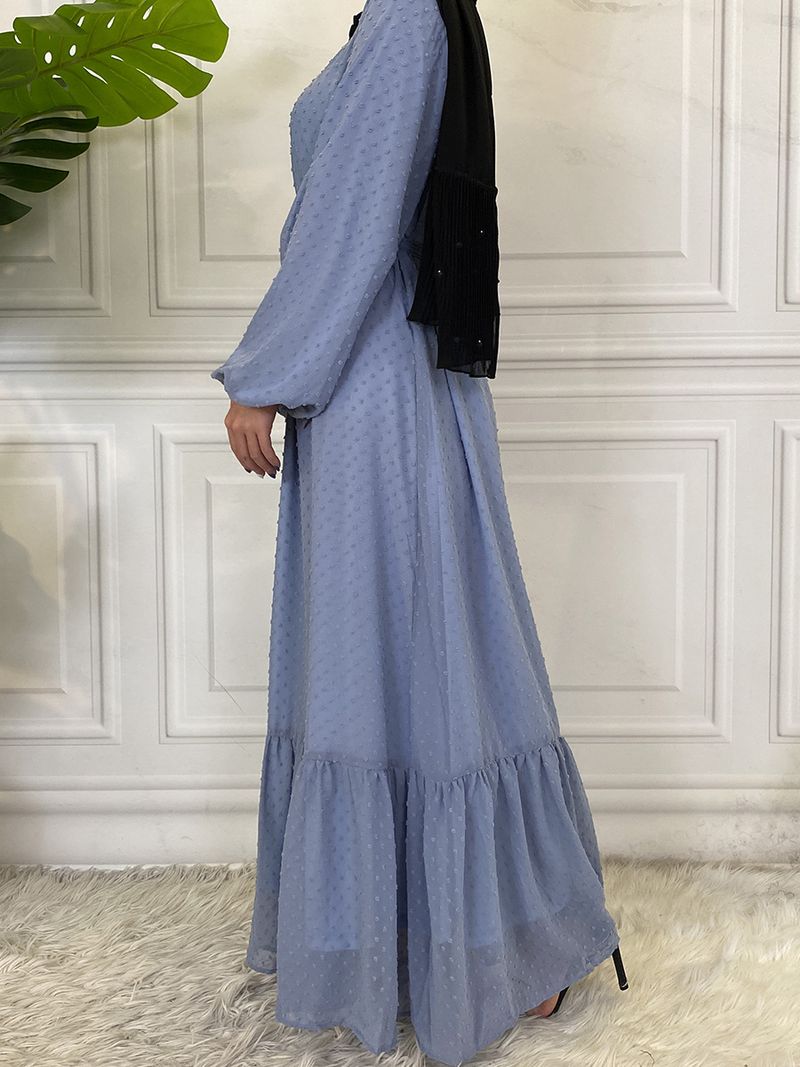 Laatste moderne mode Ruffle Polka islamitische kleding Kaftan met voering Vrouwen moslim Maix Casual jurk Abaya_voghion.com