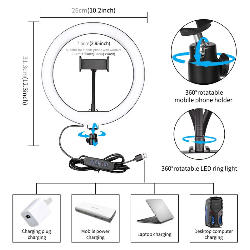 10 inch LED-licht Fotografie Selfieverlichting met statief voor smartphone YouTube Make-up Video Studio Ringlamp_voghion.com