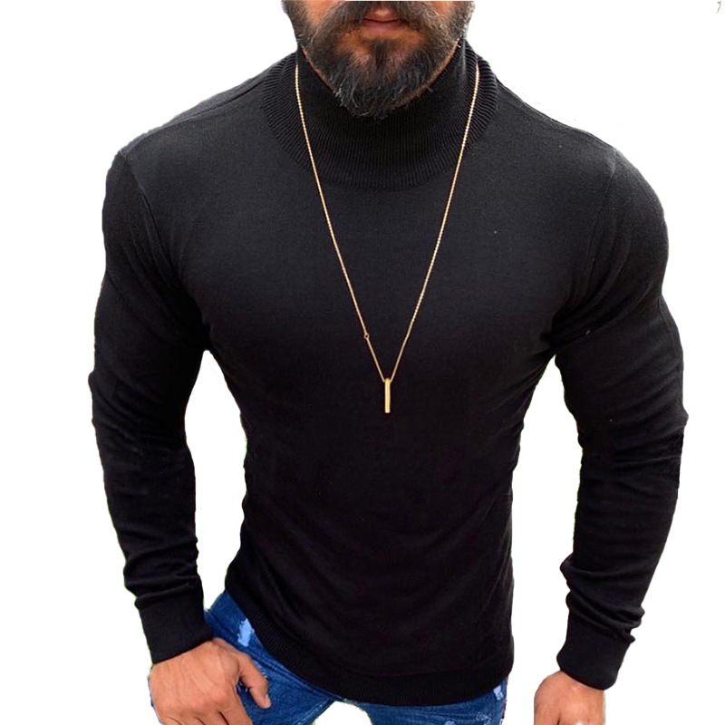 Suéter 2024 otoño/invierno suéter de cuello alto de manga larga de corte entallado para hombre_voghion.com