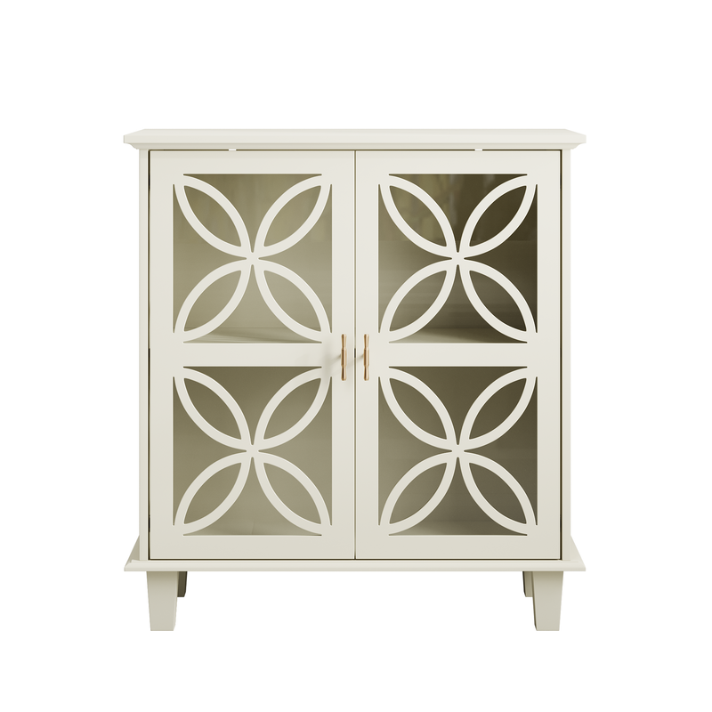Credenza Creme Con Verstellbaren Böden, Hartglastüren, Retro-Design_voghion.com