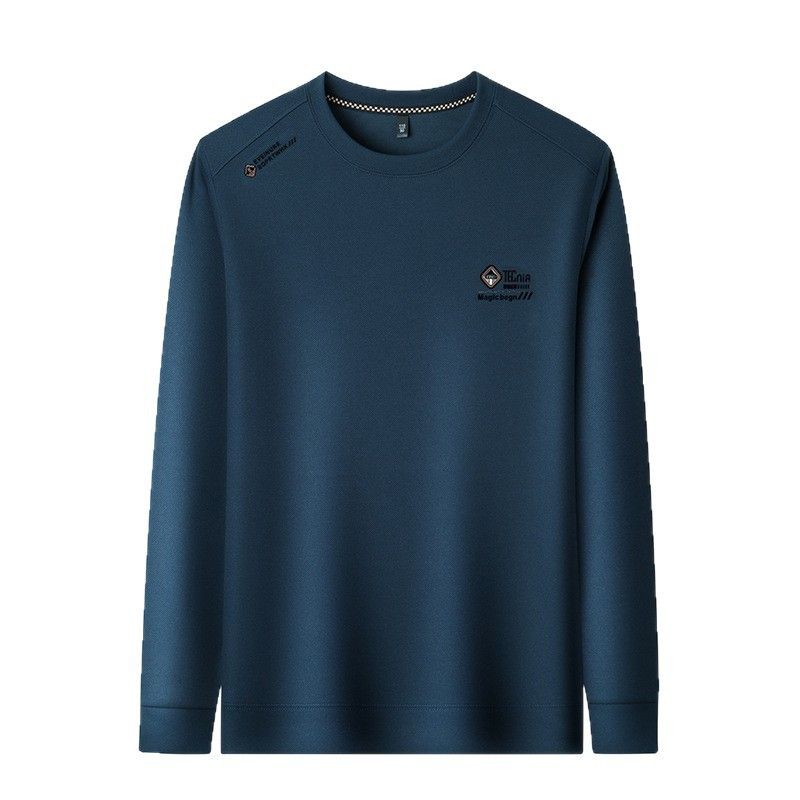 Herbst Winter Herren Pullover Lässig All-Match Klassisch Gedrucktes Etikett Rundhals Lose Lange Ärmel Herren T-Shirt_voghion.com