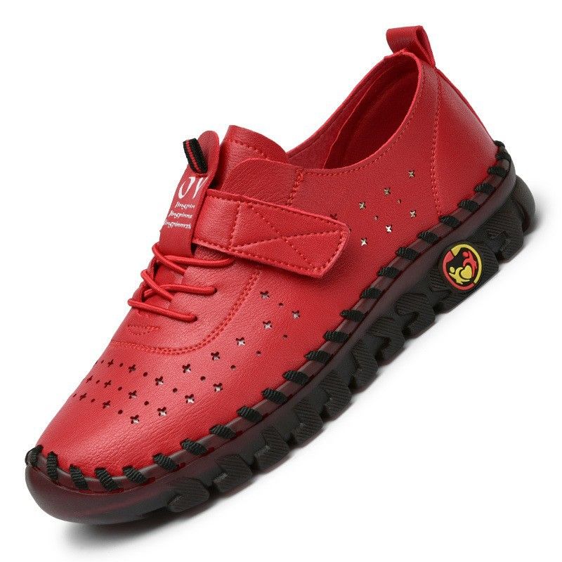 Women's large size 45 size beef tendon soft sole hand stitched Velcro casual shoes_voghion.com