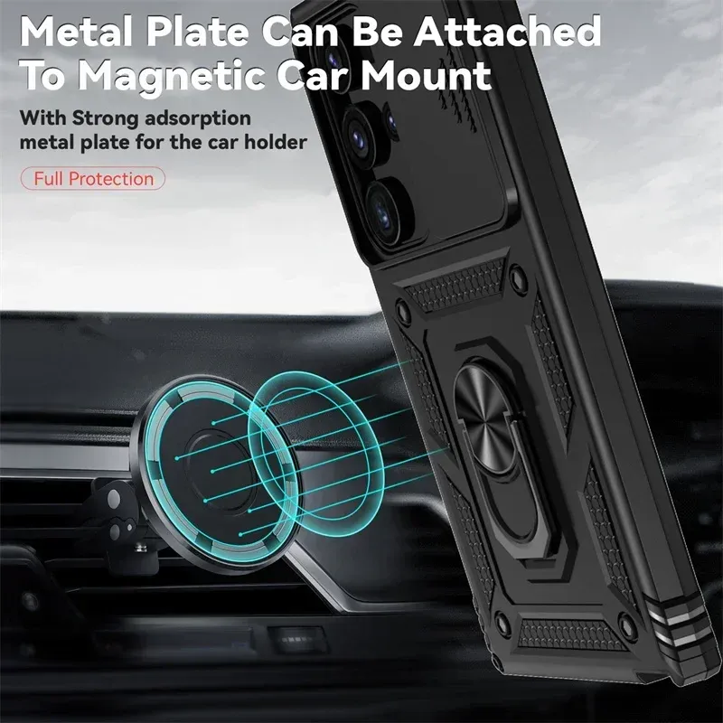 Armor Magnetic Bracket Case For Samsung Galaxy A16 A06 A55 A35 A15 A05 A05S A54 A34 A24 With Lanyard Slide Camera Protect Cover_voghion.com