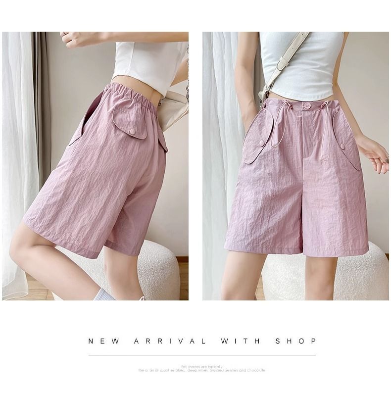Pantaloncini da lavoro rosa da donna, estivi, larghi, sottili, ad asciugatura rapida, casual, a vita alta e gamba larga, cinque quarti_voghion.com