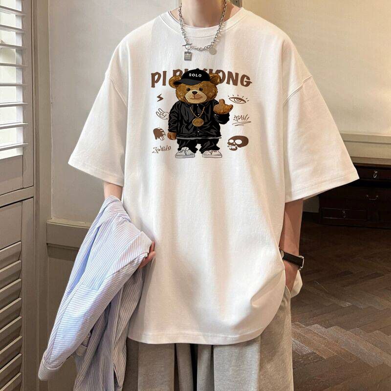 Unbeatable Quality Summer Trend Ins Printed Short T-shirt For Men, Loose Fitting Harajuku BF, Versatile Five Quarter Sleeve Couple Round_voghion.com