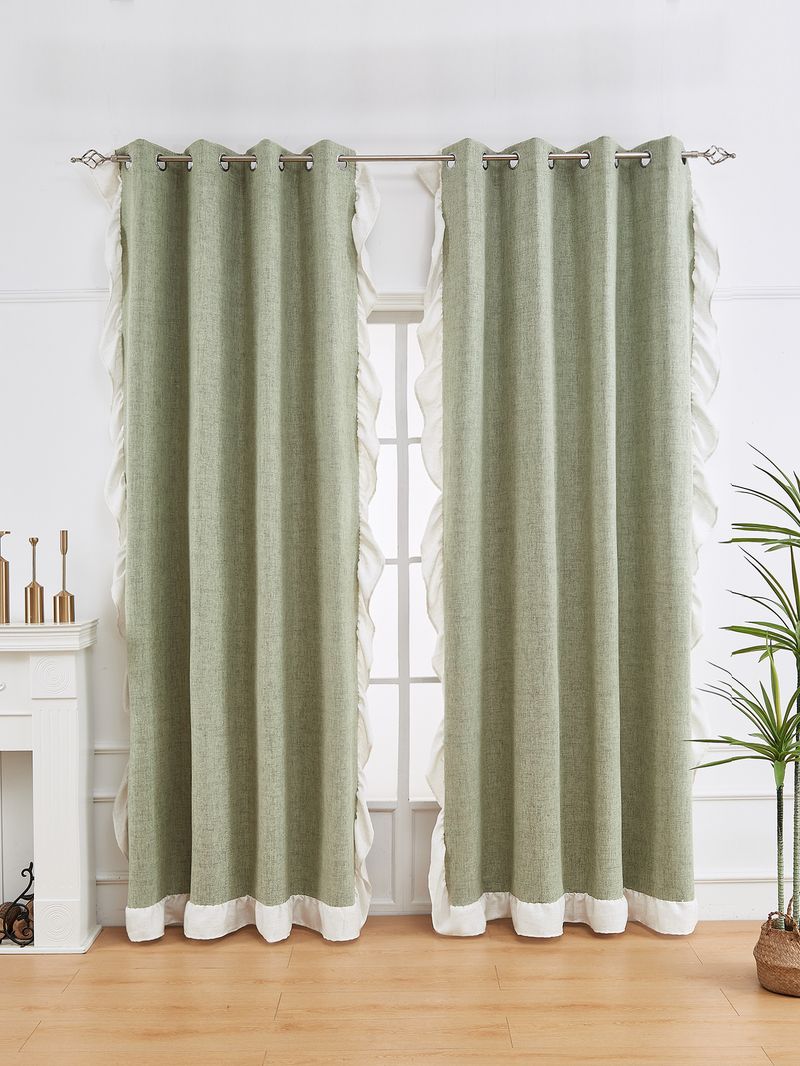 French Ruffled Full Blackout Thickened Linen Edge Finished Bedroom Living Room Curtains_voghion.com