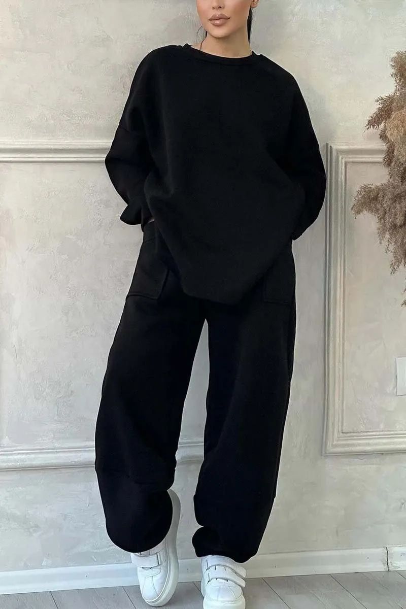 Damenbekleidung Herbst und Winter lässig locker Rundhals Langarm Pullover Hose Anzug_voghion.com